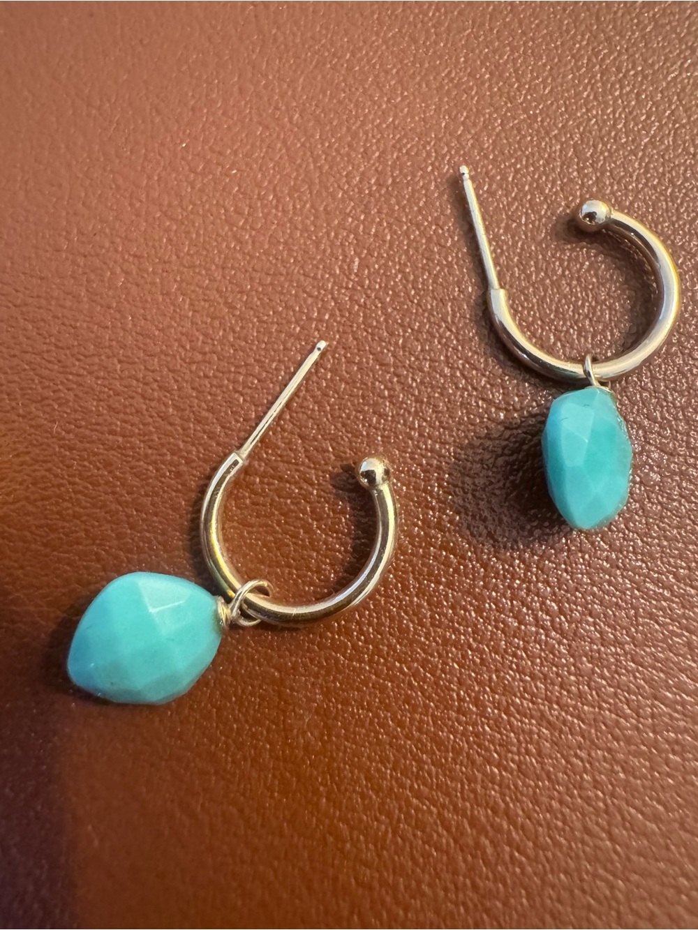 14K Gold & Removable Turquoise  Drops Hoop Earrings